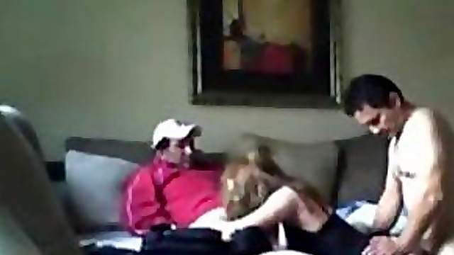 Sexy Blonde Gets Double Penetrated Wearing Lingerie in a Homemade Threesome