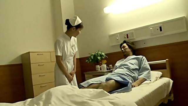 Passionate fucking with a Japanese nurse ends with cum on tits