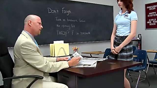 Redhead schoolgirl teen Alana Rains spanked fucked