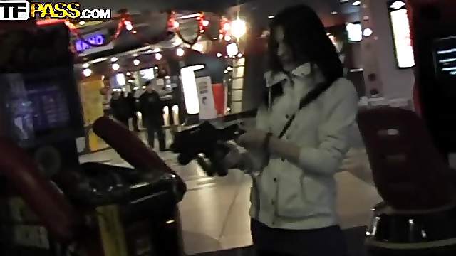Lovely brunette babe getting fucked in public place