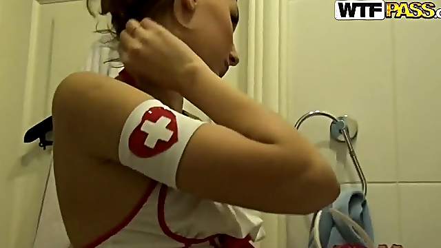 Sweet girl in nurse uniform and her BF have oral sex