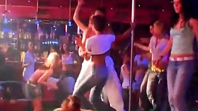 Hot strippers fucking lusty babes at CFNM orgy