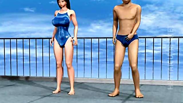 3D hentai whore take dick at poolside