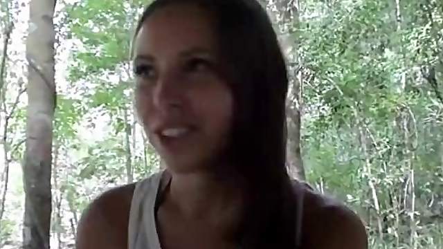 Outdoor blowjob in POV with sweet amateur
