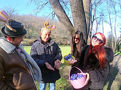 Two beautiful girls have an intense foursome with two guys in the open air