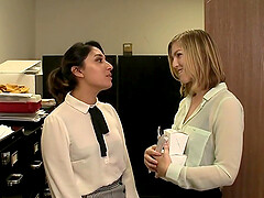 Nasty nymphomaniacs Nina and Ella expose their secret lust in an erotic office rendezvous