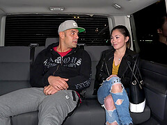 Asian Lin gets raunchy in ripped jeans, reality sex in a parked car