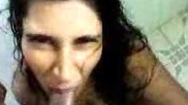 Busty amateur Indian chick sucks a cock in a bathroom