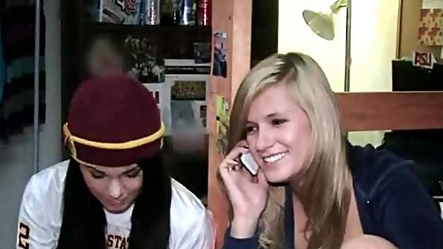 College boys attending a sex party with topless girls