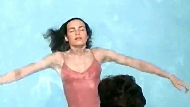 Stunning Babe Valerie Kaprisky Swimming in a See-Through Bathing Suit