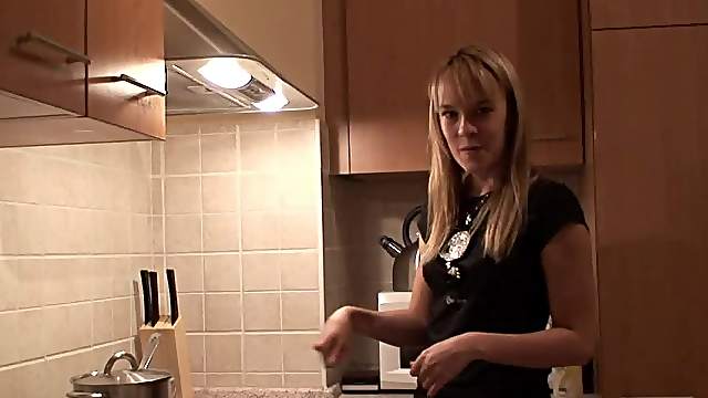 Beautiful porn model Blue Angel is cooking paste