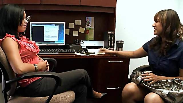 Two office hotties talking dirty as they really want to fuck