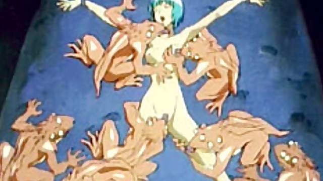 Chained hentai groupfucked by monster frogs