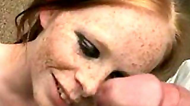 Redhead Teen Sucks Cock Before Stopping Cum Bullets With Her Face