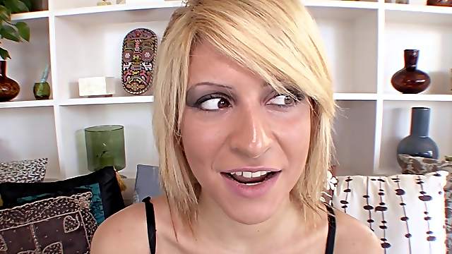 Blond babe fingers herself with a dick in her mouth