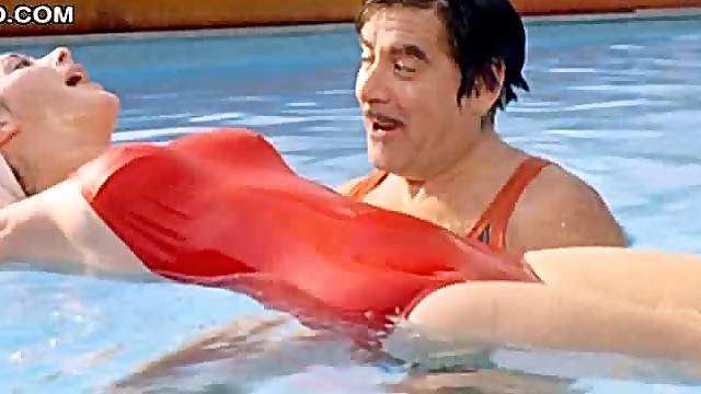 Beautiful Brunette Babe Edwige Fenech Wearing Tight Red Swimming Suit