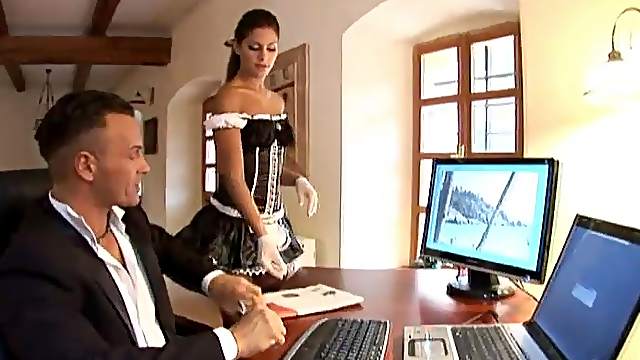 Defrancesca Gallardo the sexy maid has sex with a woman and a man