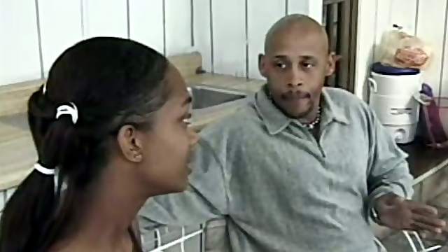 Ebony cutie sucks a fat black cock and gets banged and facialed