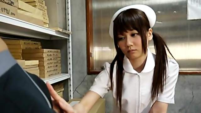 Yurika Miyaji jerks a guy off in a storage room