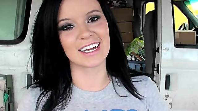 Brunette babe Nakiah gives a terrific blowjob to some lucky dude