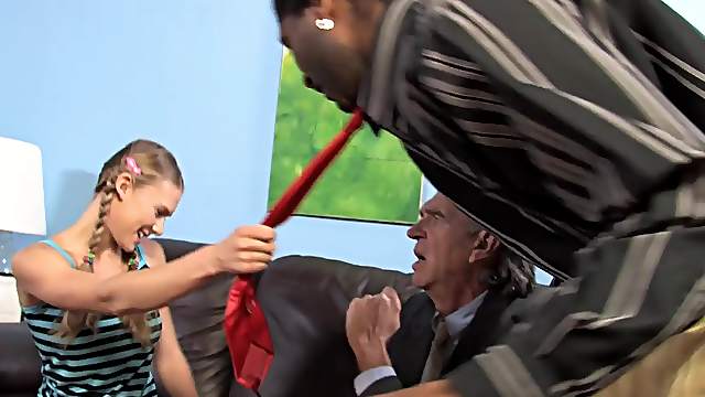 Adorable Sunset Diamond Gets Fucked By A Big Black Cock In Front Of Her Dad