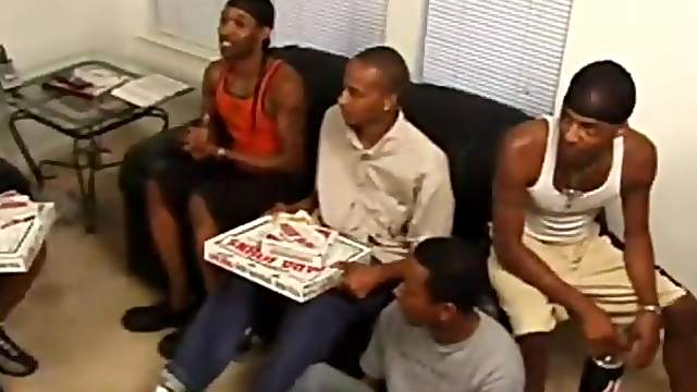 Hot black gay orgy scene with guys sucking dick lustily