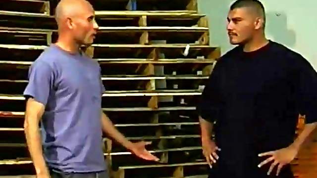 Bald homo gives a blowjob and enjoys rough rear pounding