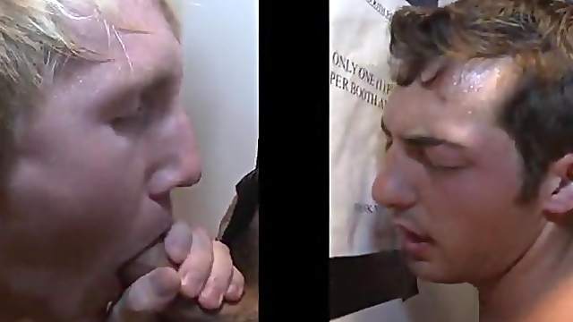 Angelic gay with short hair giving huge cock blowjob passionately