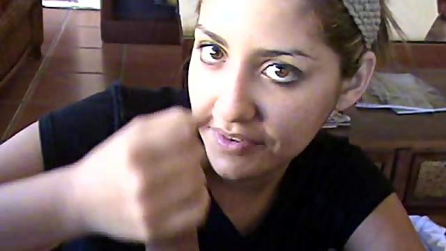 POV video of dark-haired chick giving a handjob to her lewd BF