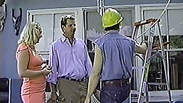 On a construction site a babe gets boned by two carpenters