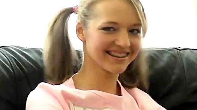 Gorgeous Pigtailed Blonde Teen Dildoes Her Sweet Pussy