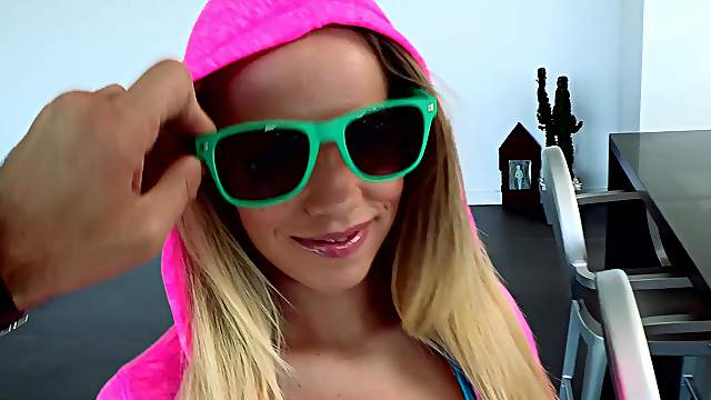 Glamorous blonde getting banged hardcore in reality interracial sex after fingering her shaved sensually