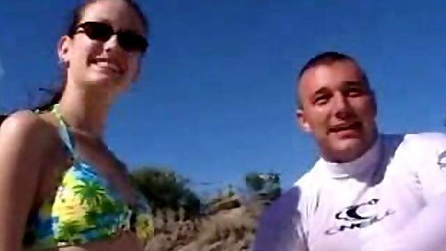 Bikini-clad whore with small tits getting her shaved pussy licked