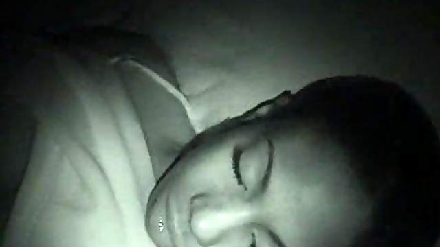 Ebony-skinned babe with big tits getting her pussy fingered while she's sleeping