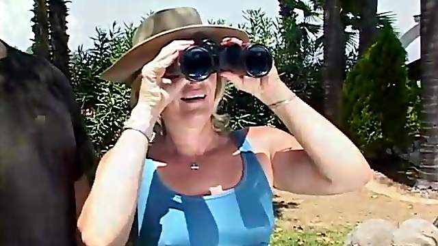 Blonde Cougar gets cumshot after rimmed outdoor in reality shoot
