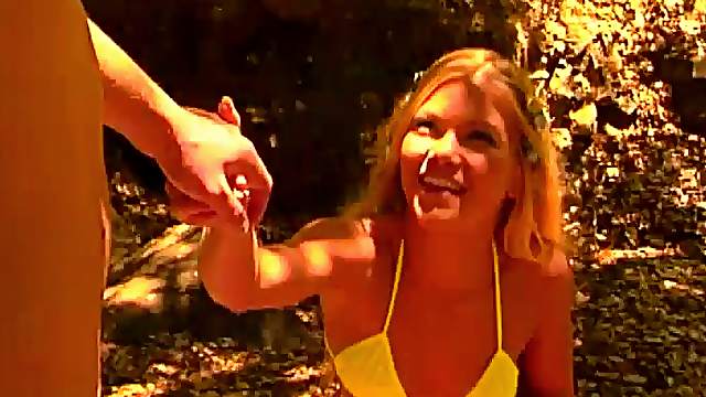 Long-haired blonde JUlie gets her pussy licked and drilled in a garden