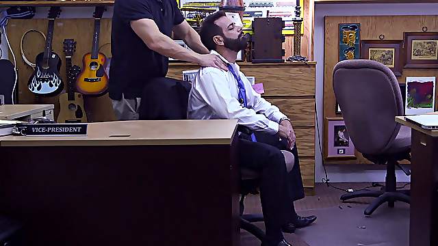 Handsome gay guy with short dark hair sucking a stranger's big cock