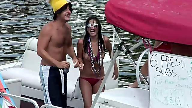 Reality clip with nasty chicks flashing their tits at a party