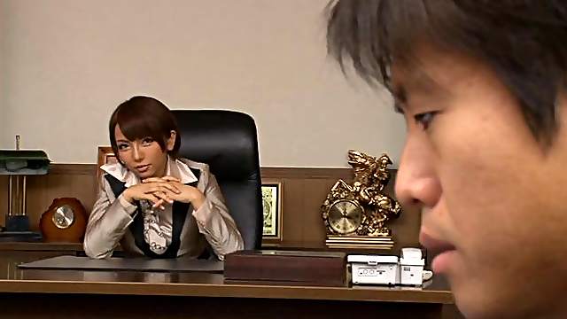 Naughty Japanese babe in stockings getting hammered hardcore in the office