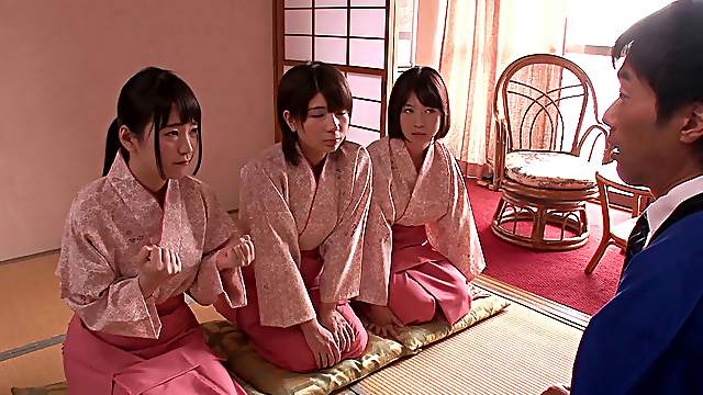 Buxom Japanese pornstars enjoying a spicy groupsex shoot
