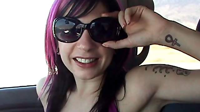 Bad girl Joanna Angel rubs her pussy while driving down the road