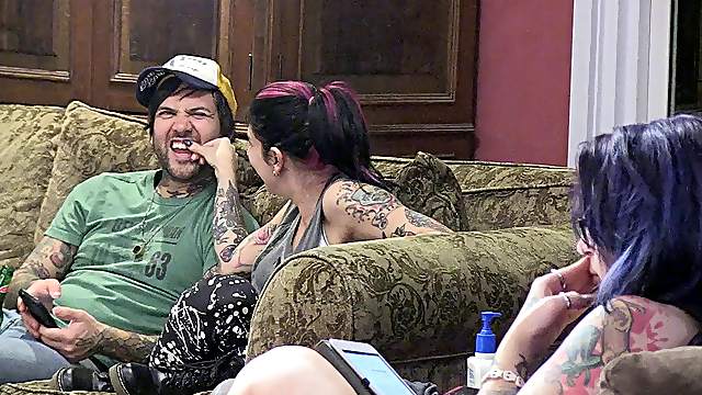 Behind the scenes of a punker couple hanging out and playing