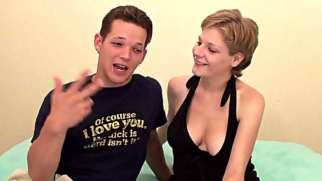 A blonde babe with short hair gives head and gets reamed