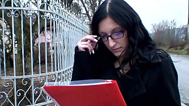 Brunette slut in glasses asshole plowed and gets facial in foursome in office