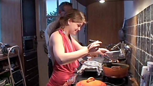 Bend that bitch over the kitchen sink and pound her pussy