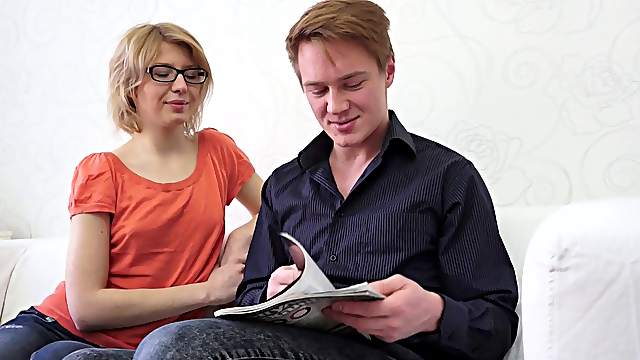 Icy hot teen in glasses enjoys getting bonked doggy style