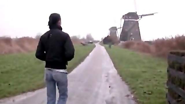 Alone in the woods she drops her jeans and fucks her pussy