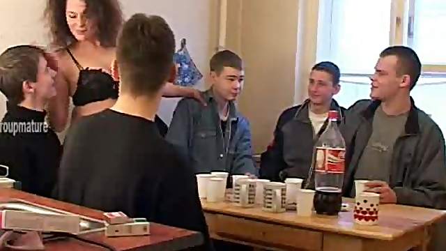 Guys have lunch, meet a cougar and end up gangbanging her