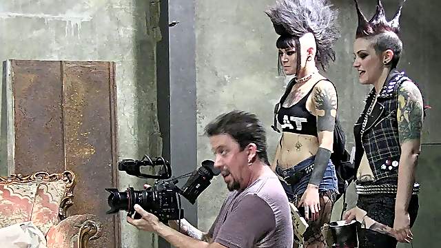Meet tattooed pornstars assimilating rock stars with guitars backstage in a reality shoot