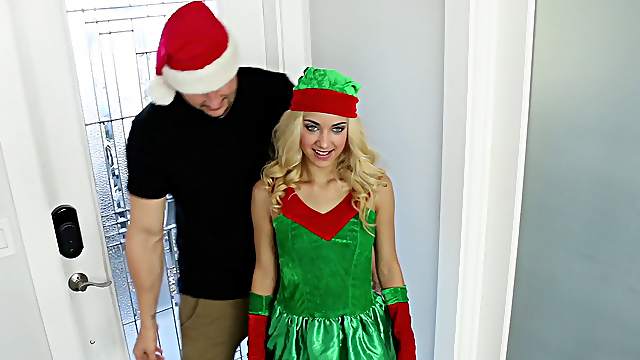 Santa's blonde helper is actually a fantastic cock sucker